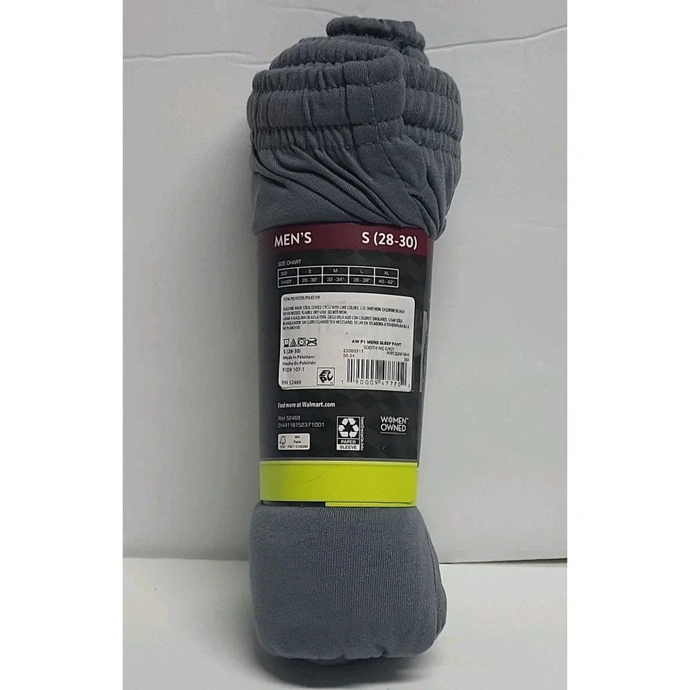 Athletic Works Mens Lightweight Sleep Pants Small w/ Drawstring & Pockets Grey